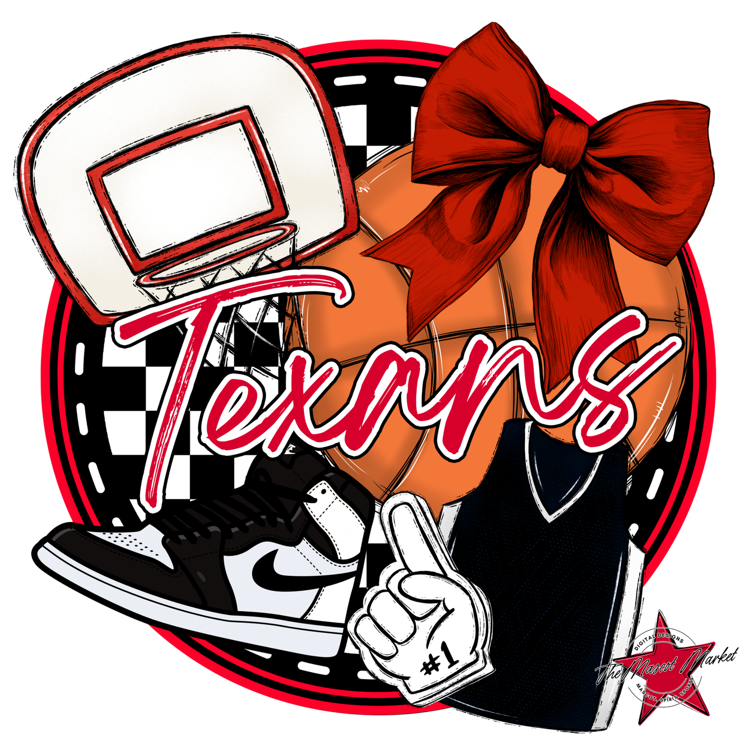 Texans Circle Basketball Design-Red