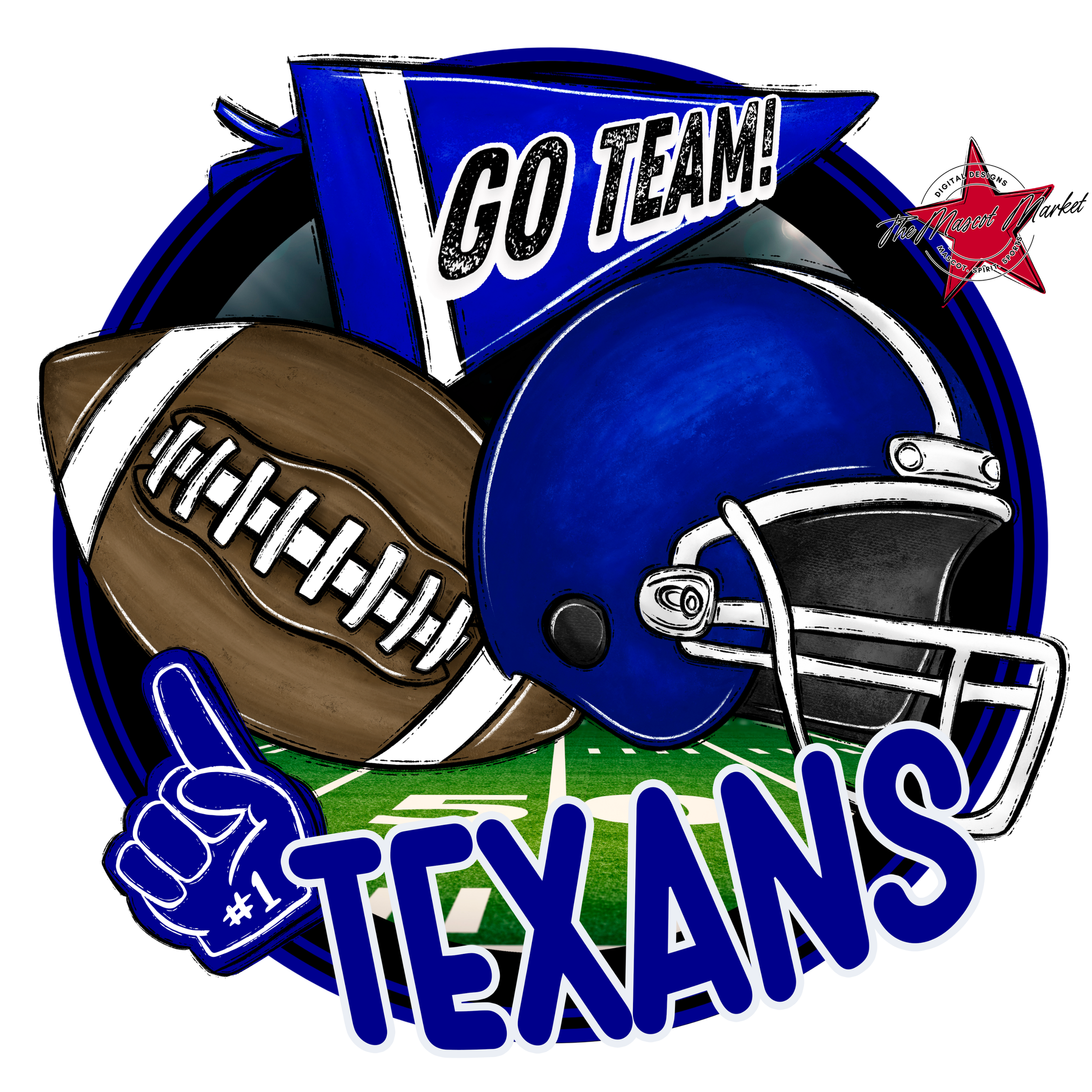Texans Circle Football Design-Blue