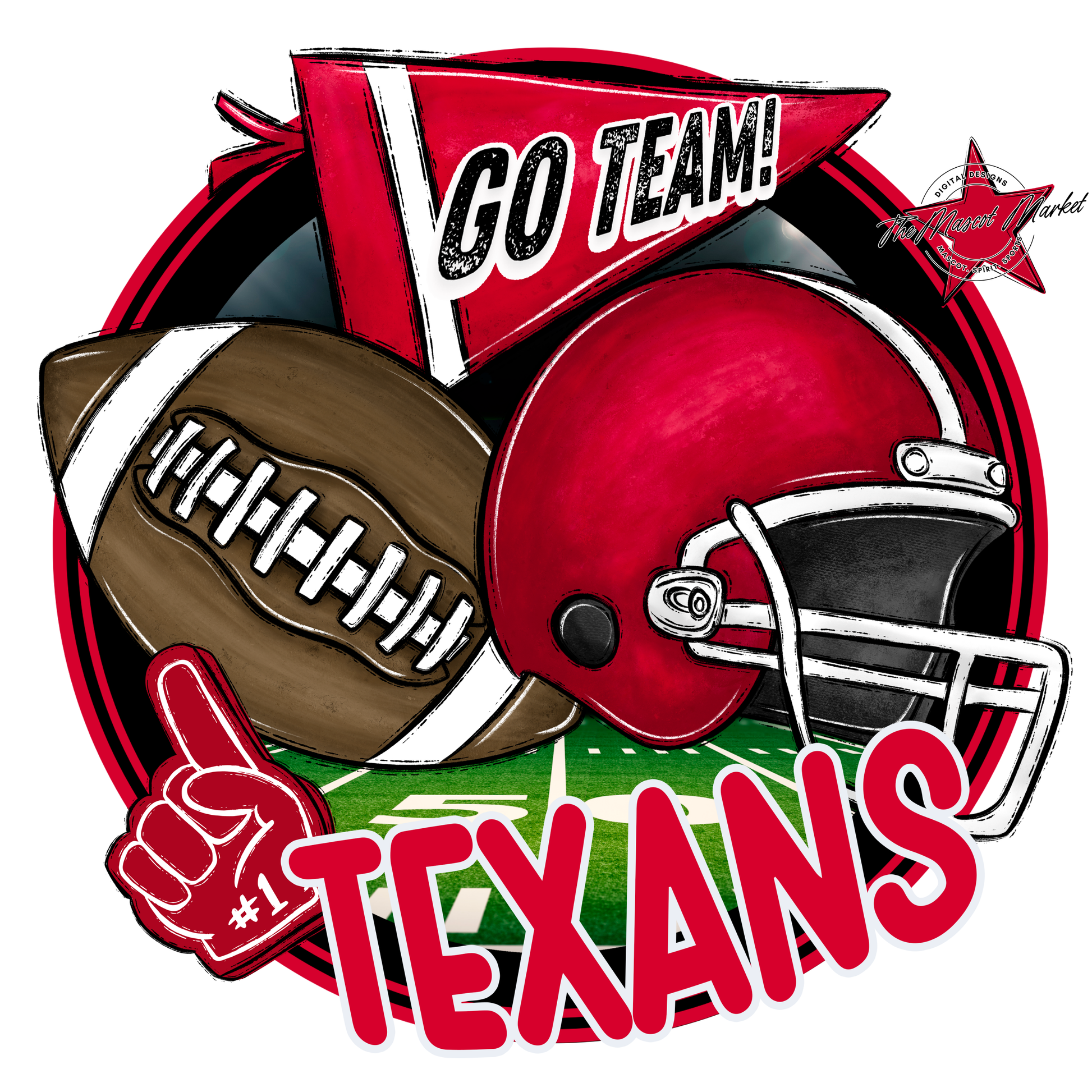 Texans Circle Football Design-Red