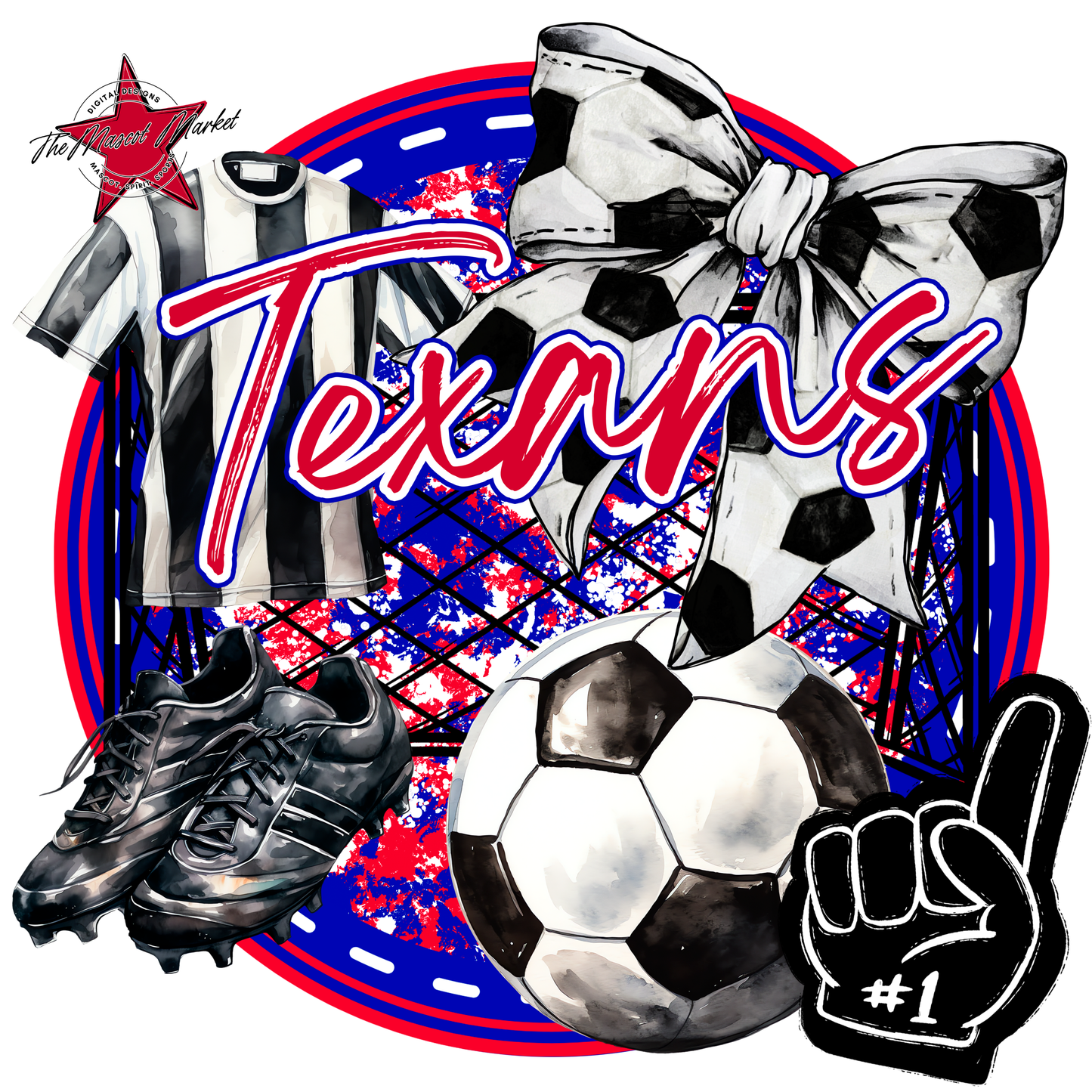 Texans Circle Soccer Design-Blue-Red
