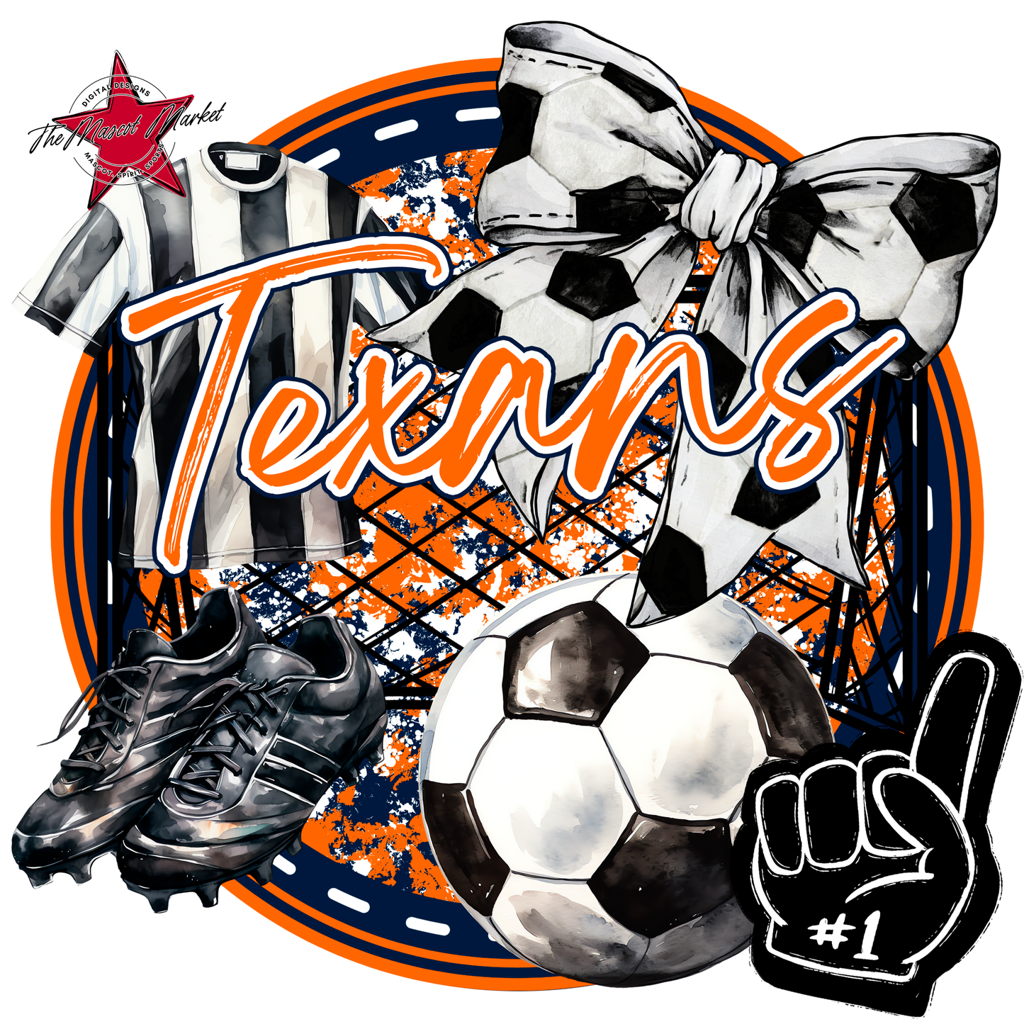 Texans Circle Soccer Design-Navy-Orange