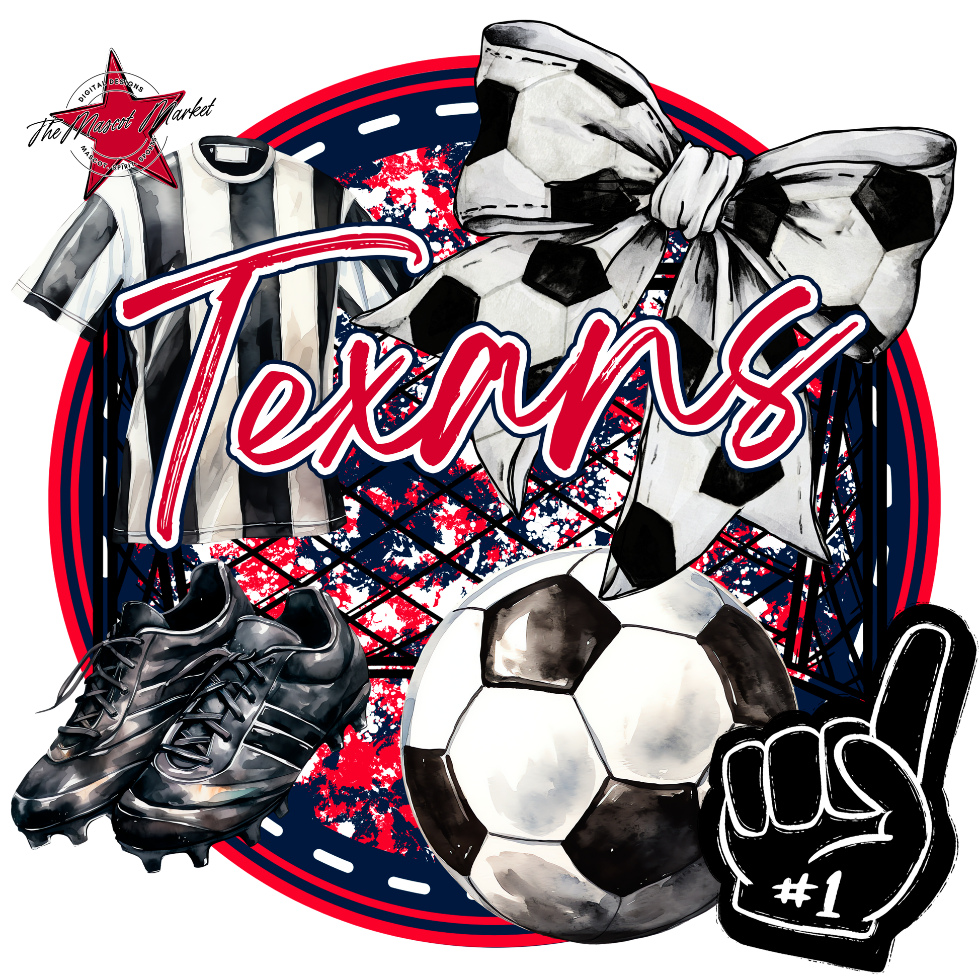 Texans Circle Soccer Design-Navy-Red