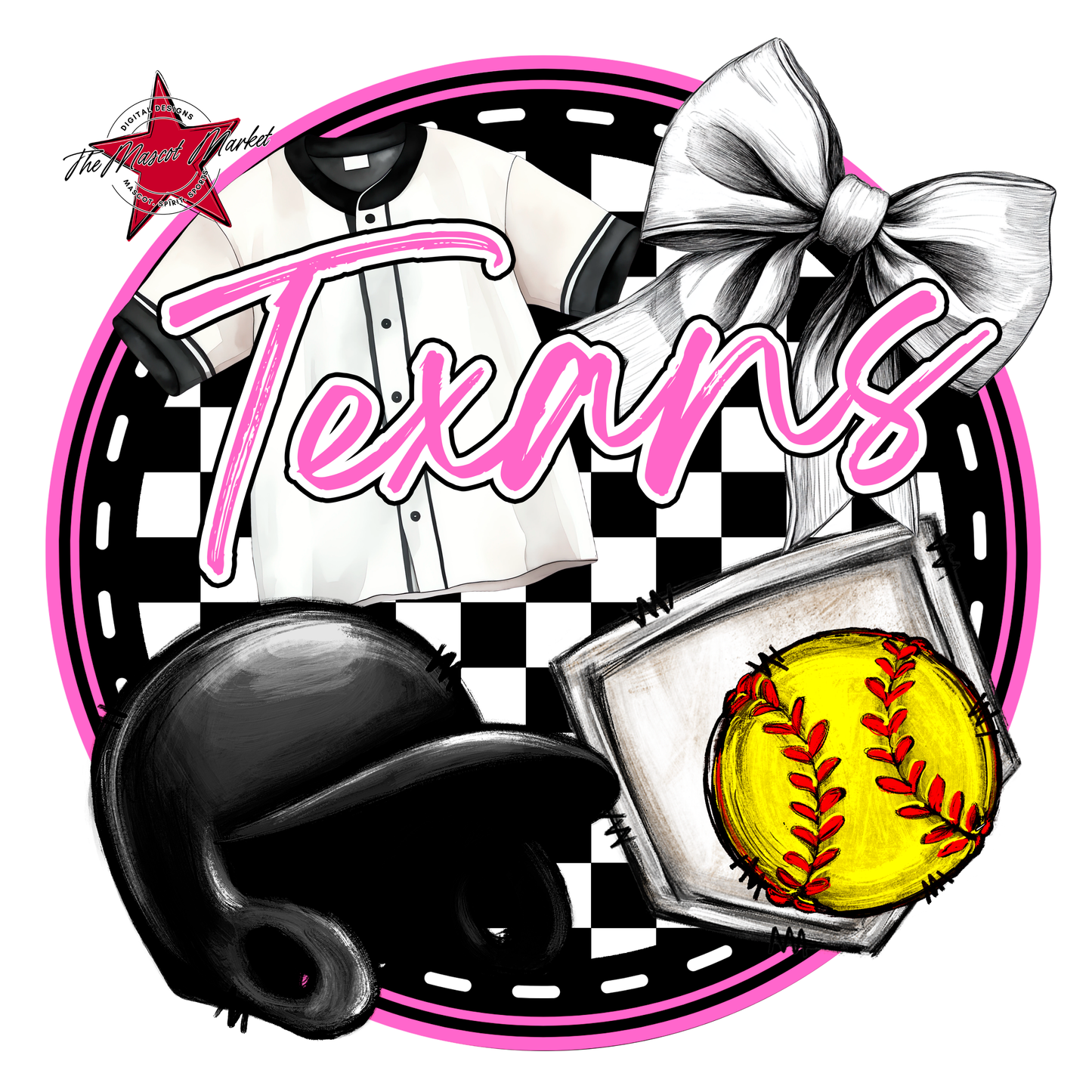 Texans Circle Softball Design-Baby Pink