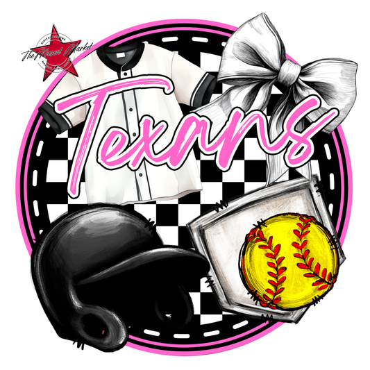 Texans Circle Softball Design-Baby Pink