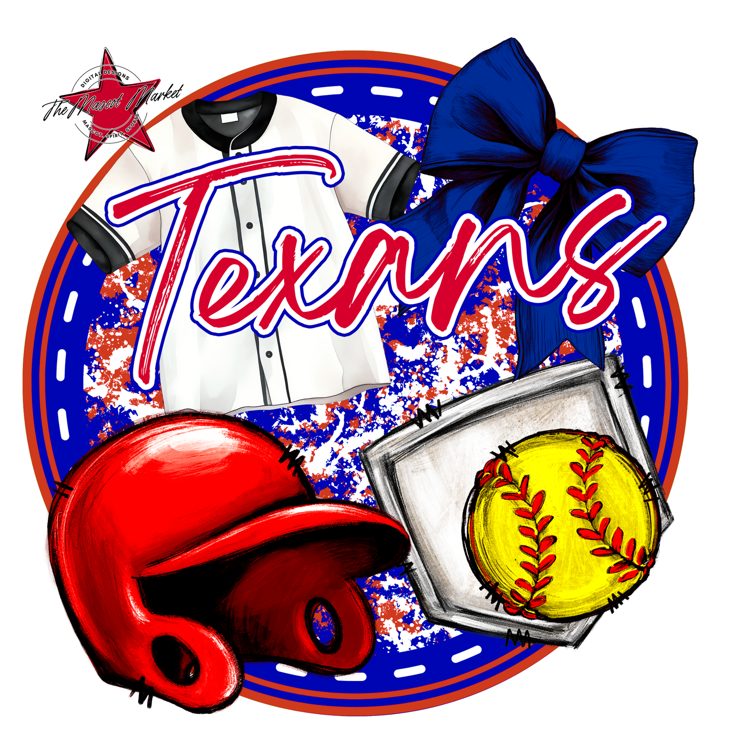 Texans Circle Softball Design-Blue-Red