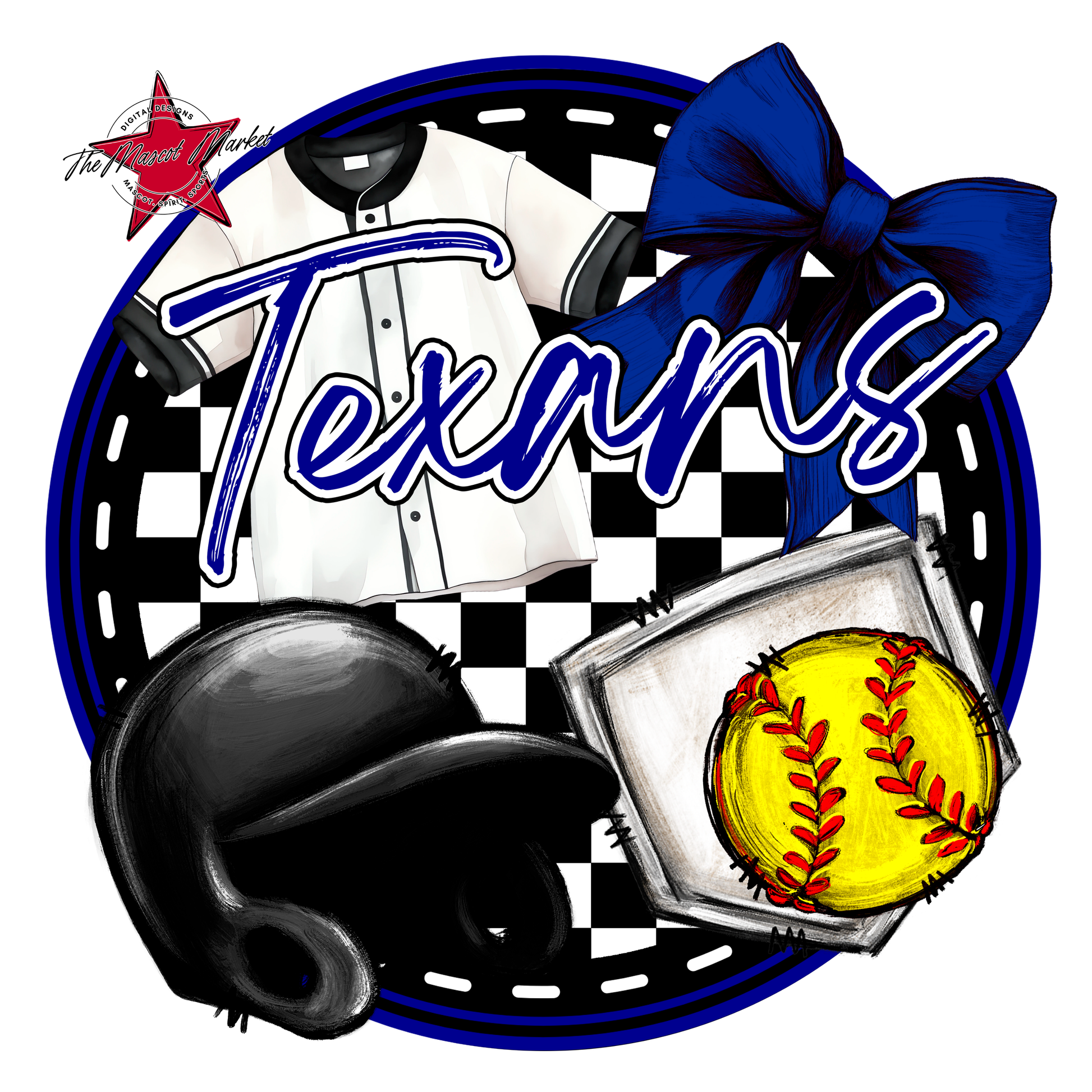 Texans Circle Softball Design-Blue