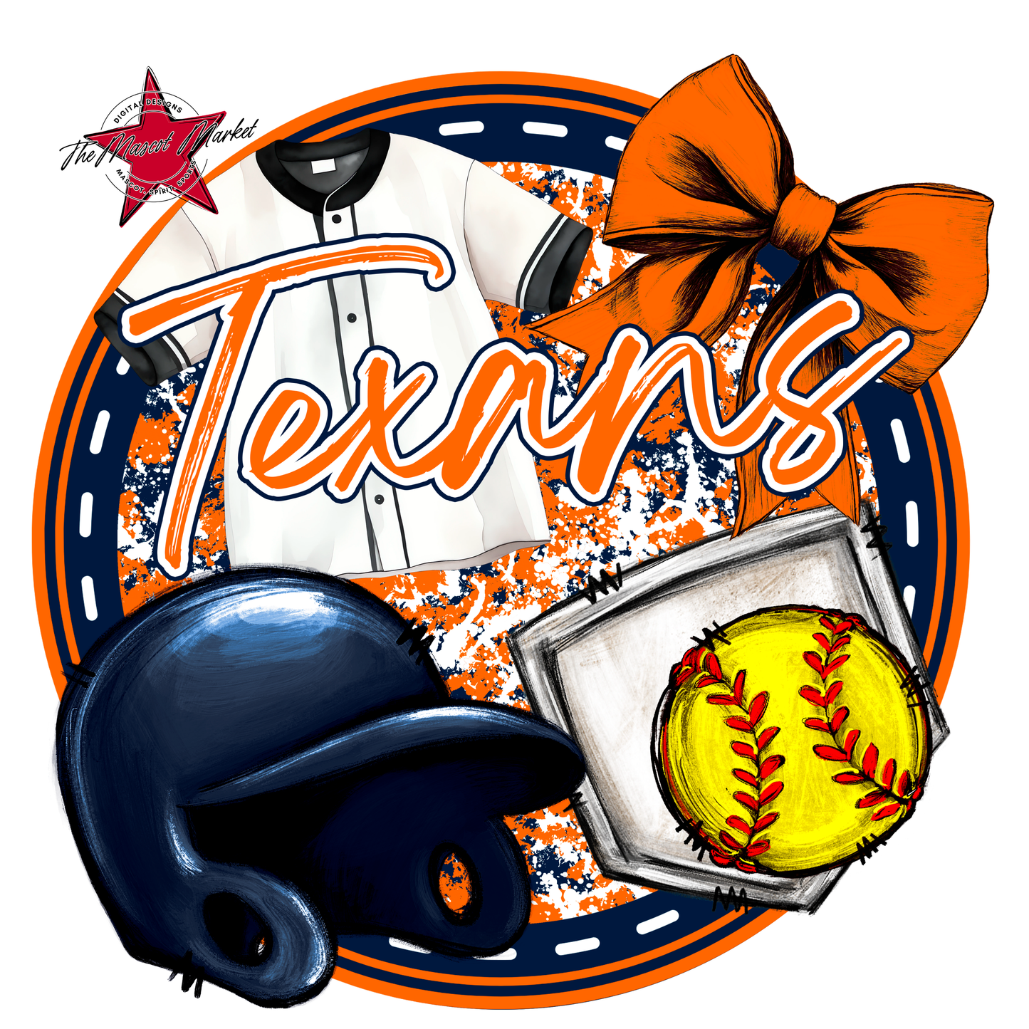 Texans Circle Softball Design-Navy-Orange