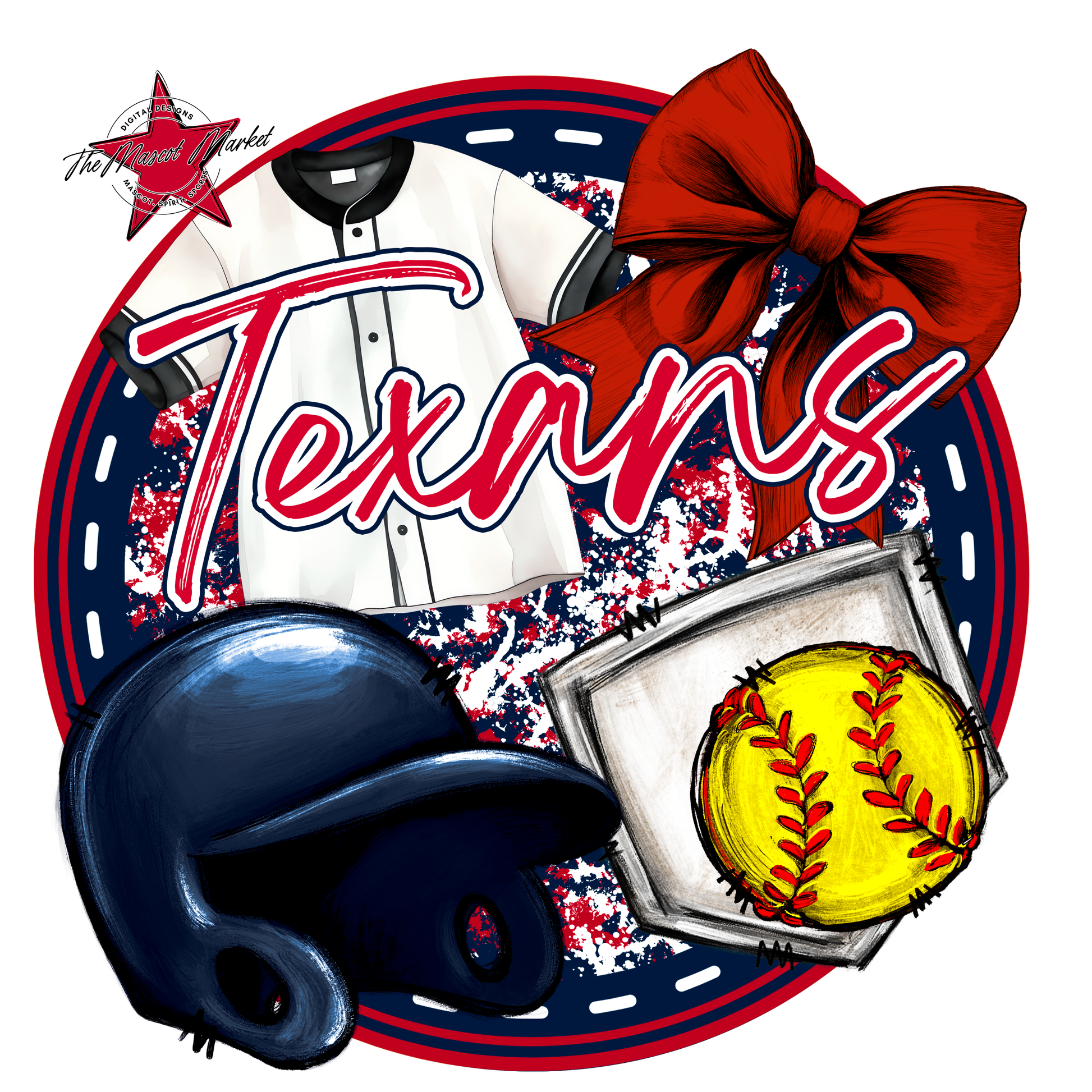 Texans Circle Softball Design-Navy-Red