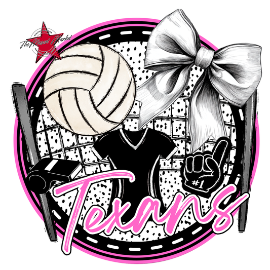 Texans Circle Volleyball Design-Baby Pink