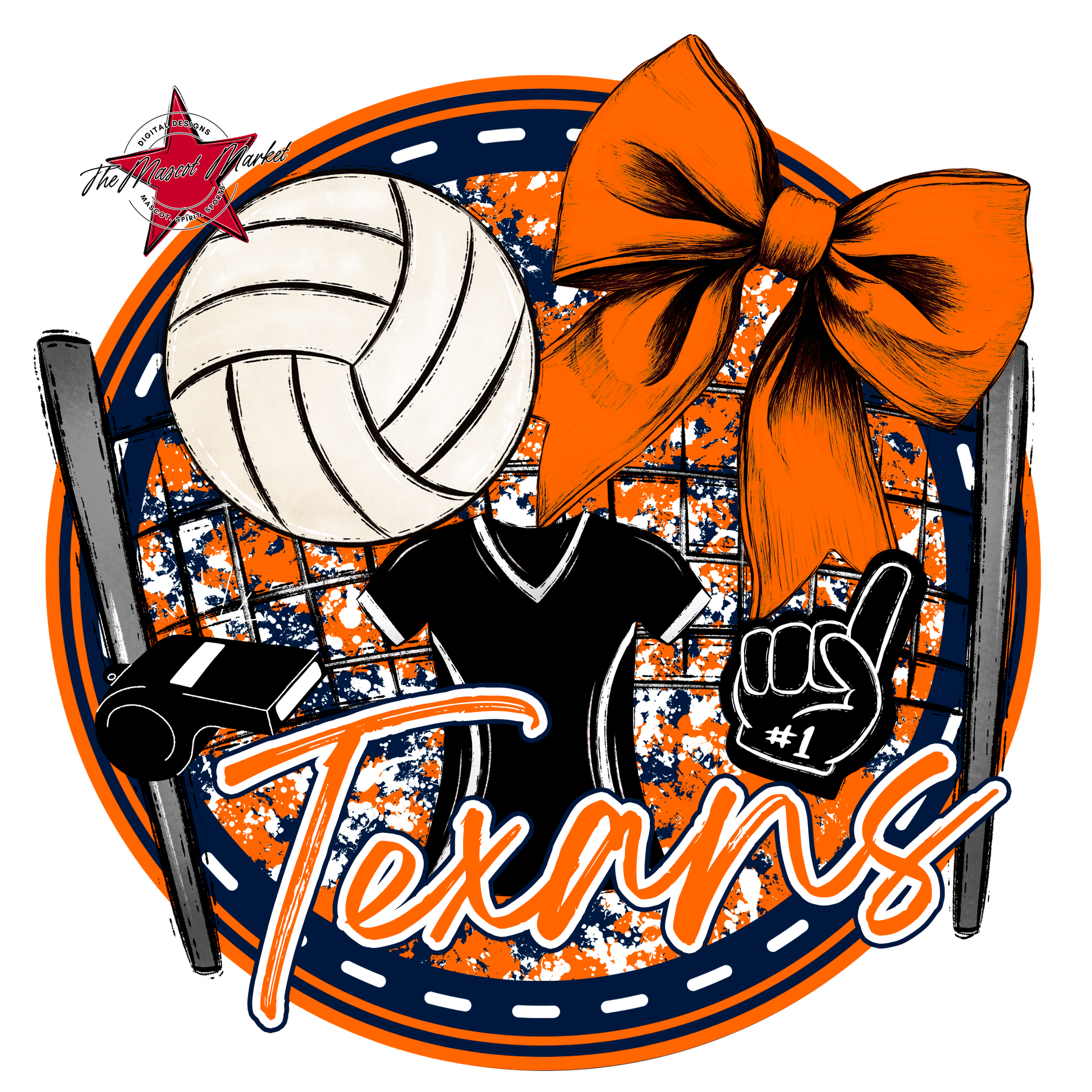 Texans Circle Volleyball Design-Navy-Orange