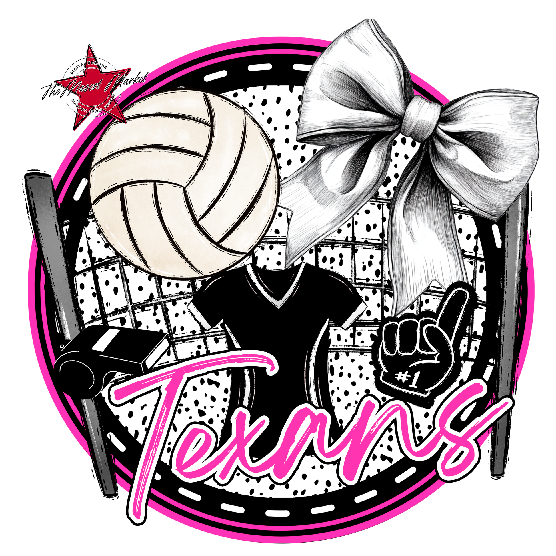 Texans Circle Volleyball Design-Pink