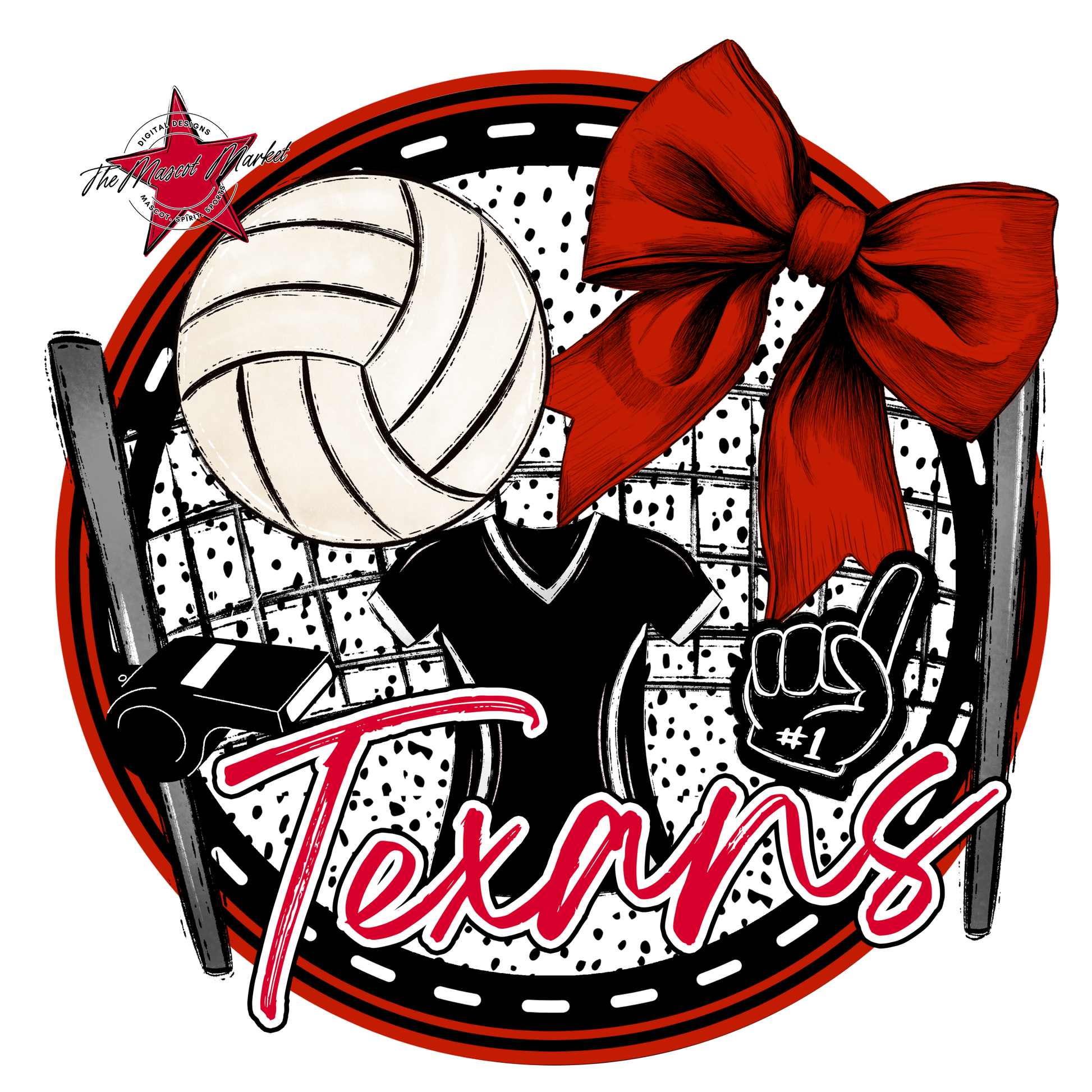 Texans Circle Volleyball Design-Red