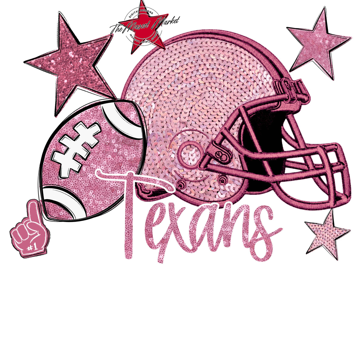 Texans Football Embroidered Sequins Design-Pink Out