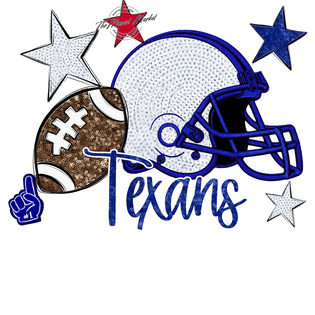 Texans Football Embroidered Sequins Design-Blue