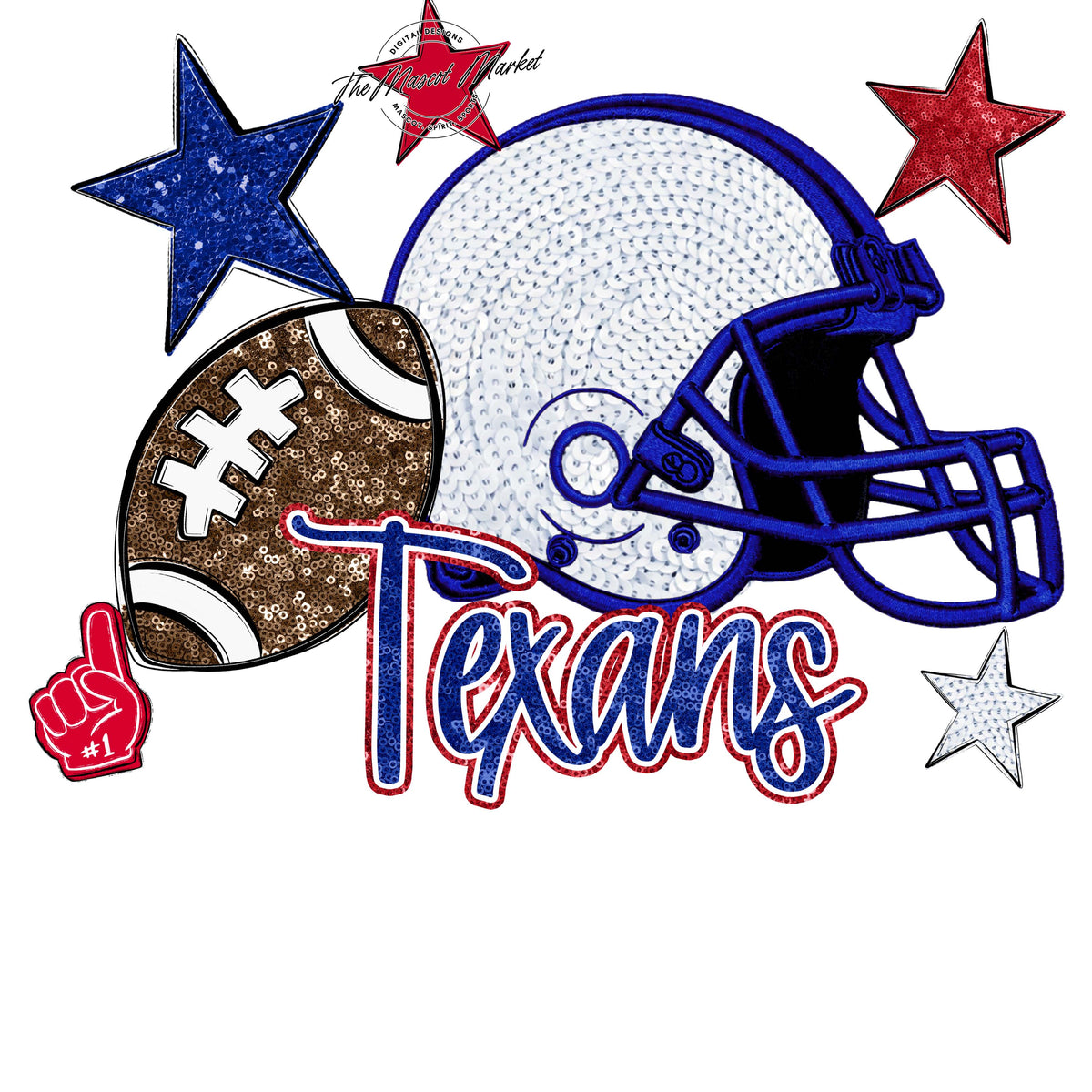 Texans Football Embroidered Sequins Design-Blue & Red