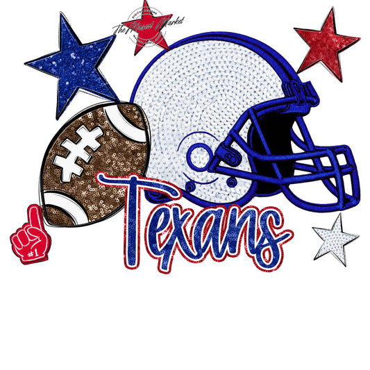 Texans Football Embroidered Sequins Design-Blue & Red