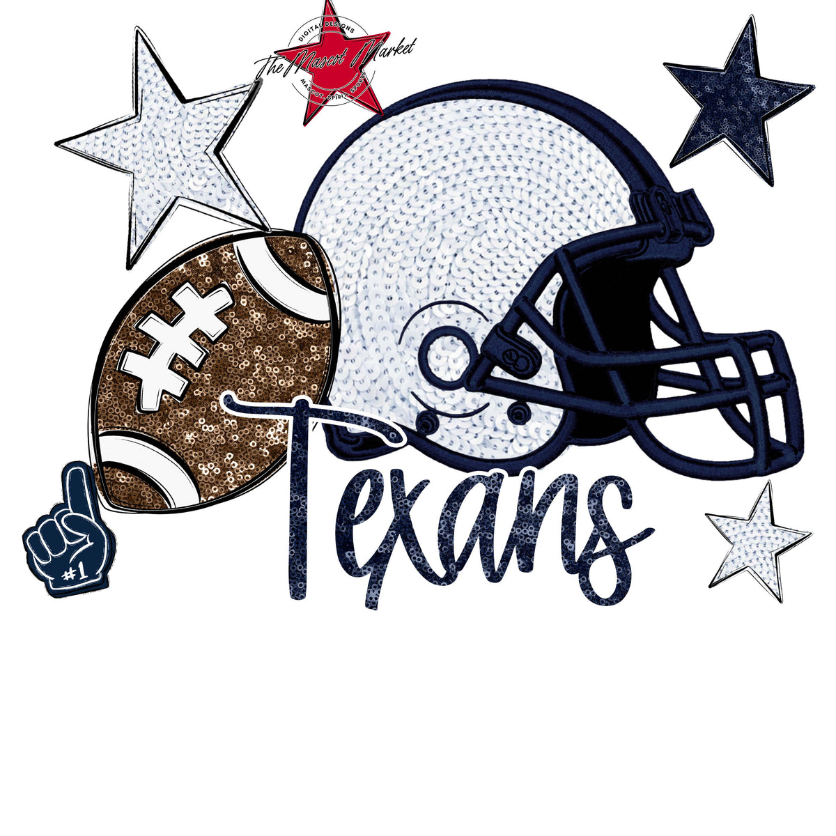 Texans Football Embroidered Sequins Design-Navy