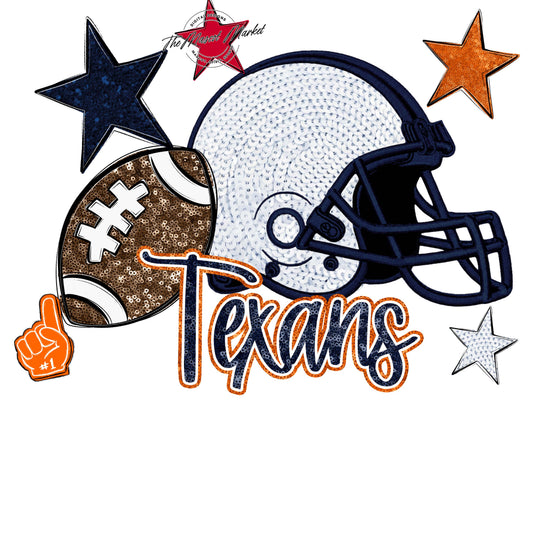 Texans Football Embroidered Sequins Design-Navy & Orange