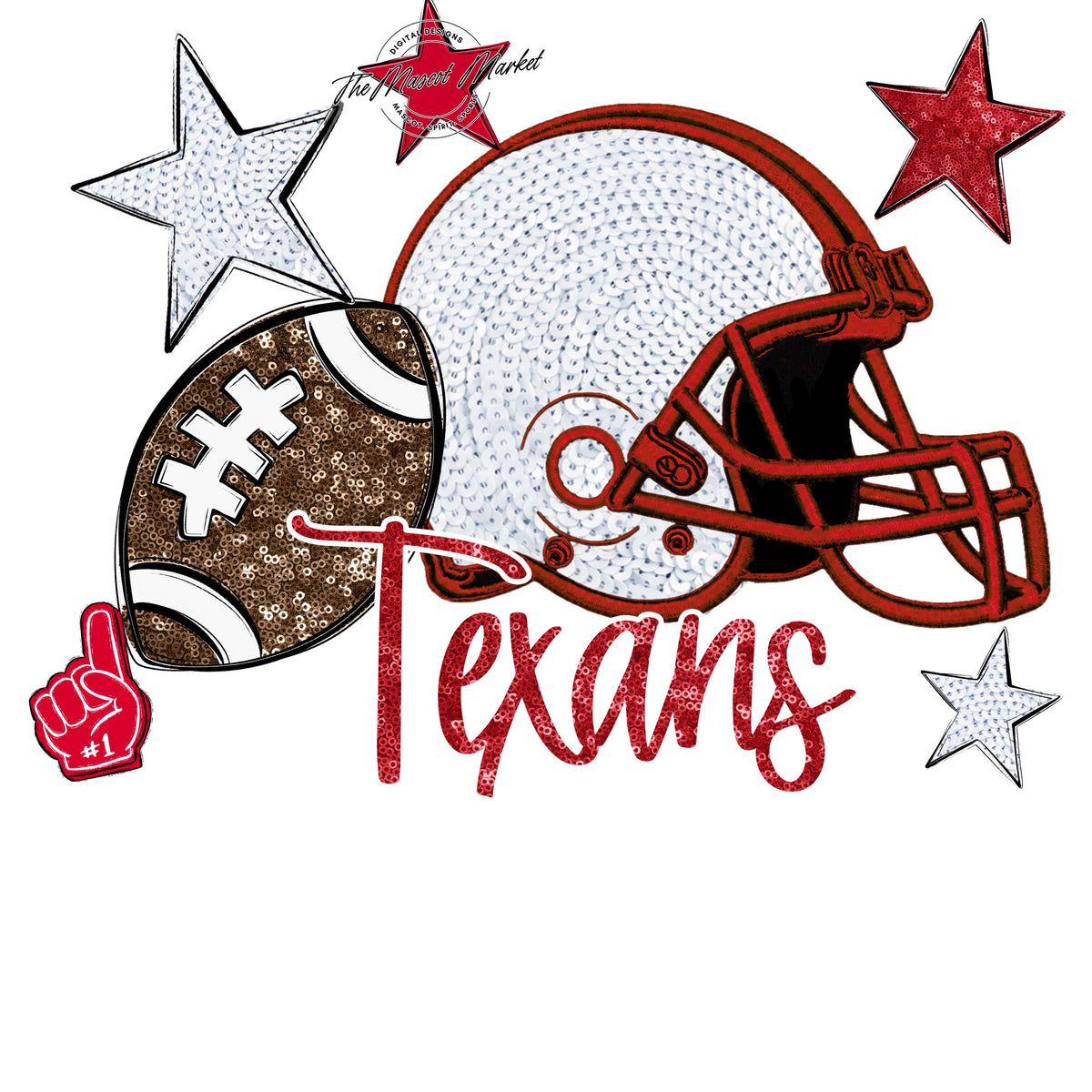 Texans Football Embroidered Sequins Design-Red
