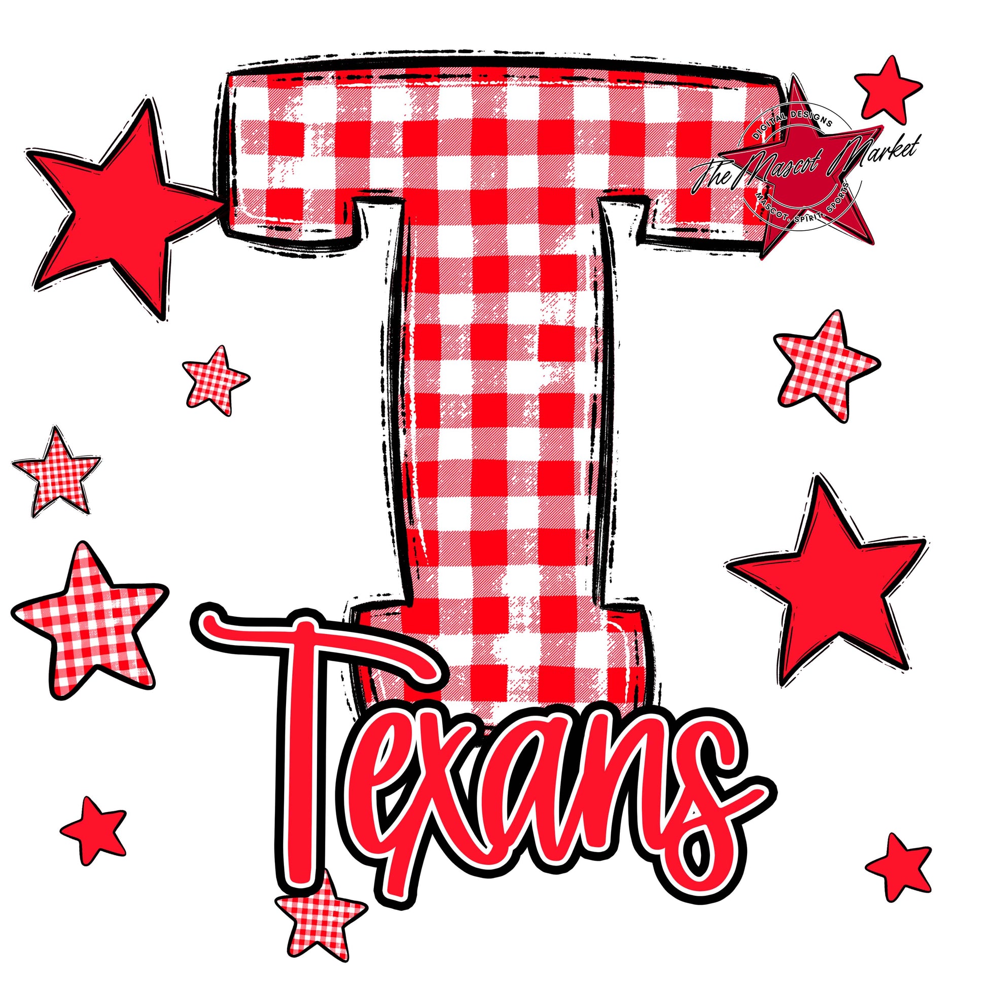 Texans Plaid Star Design-Bright Red