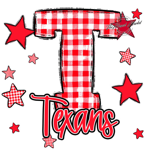 Texans Plaid Star Design-Bright Red