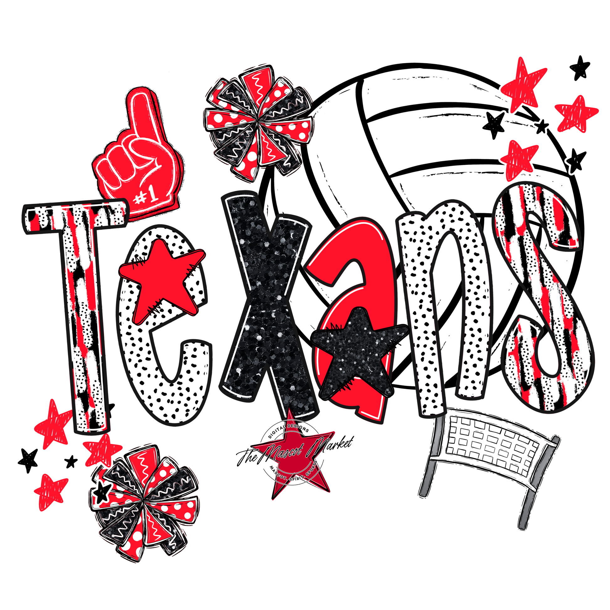 Texans Volleyball Scrape-Bright Red