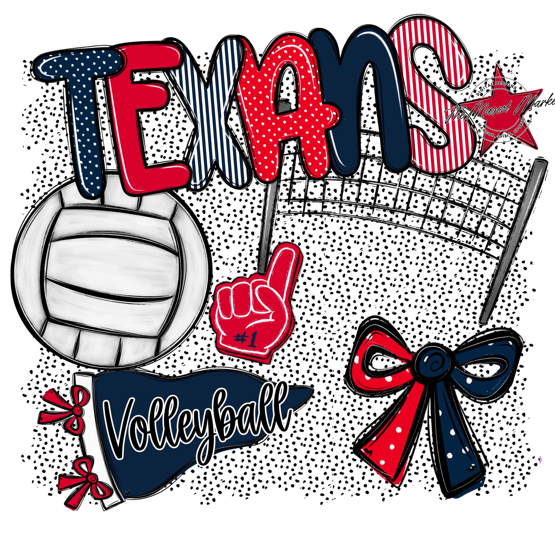 Texans Volleyball Spirit-Navy & Red