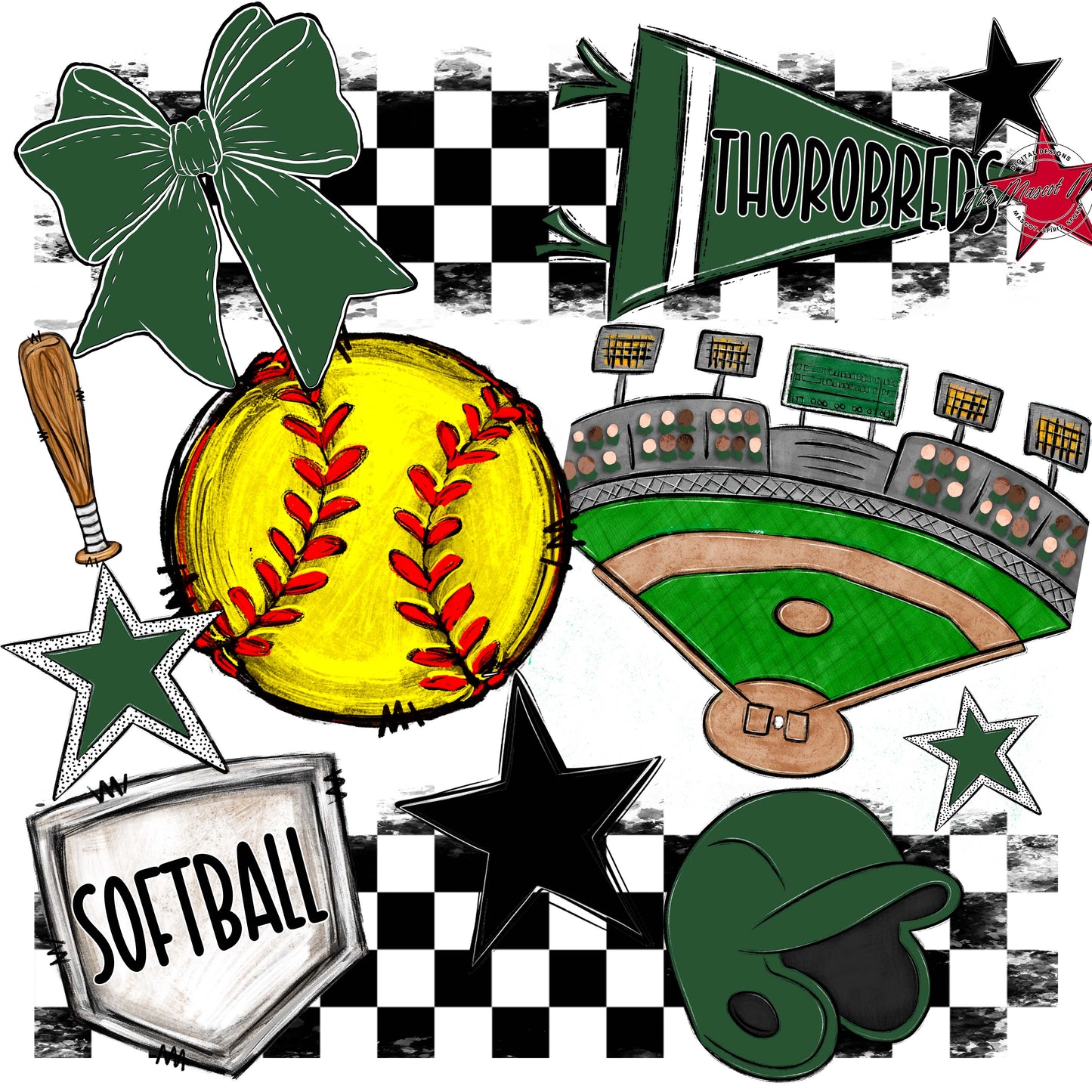 Thorobreds Softball Checkers Design-Green