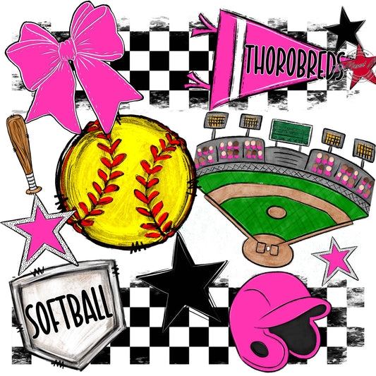 Thorobreds Softball Checkers Design-Pink