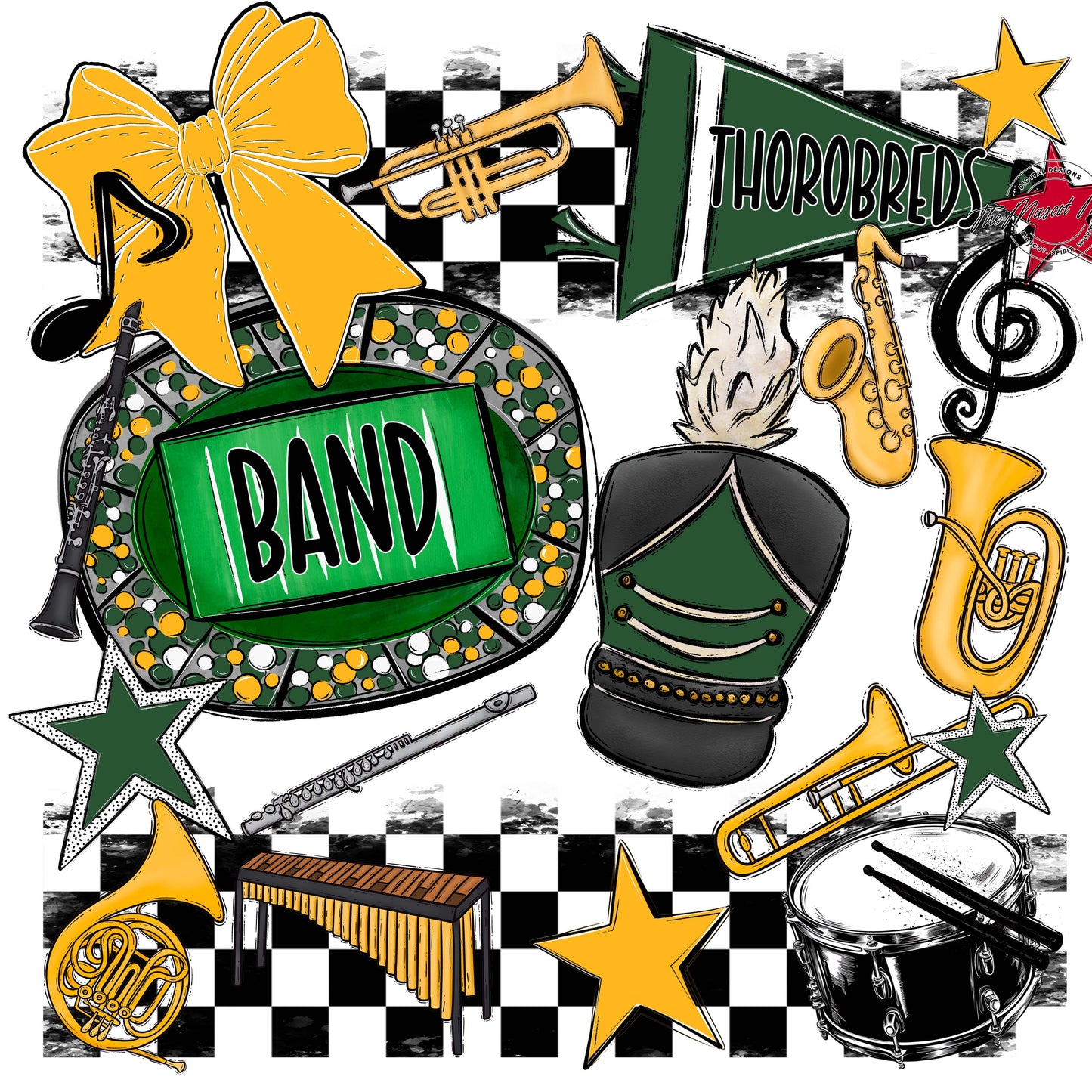 Thorobreds  Band Checkers Design-Green & Yellow