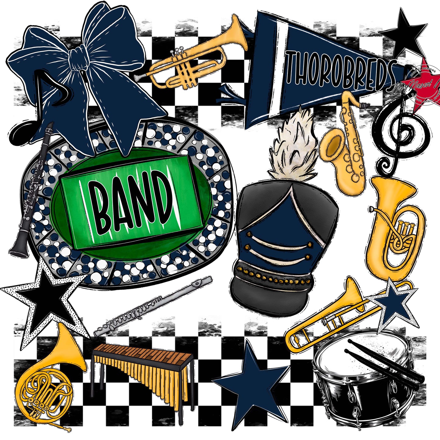 Thorobreds  Band Checkers Design-Navy