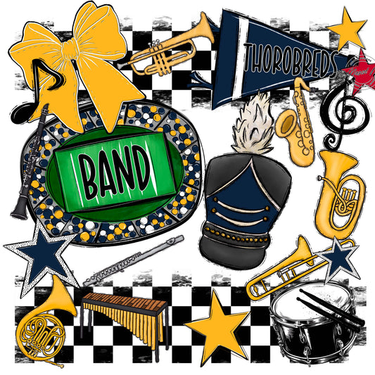 Thorobreds  Band Checkers Design-Navy & Yellow