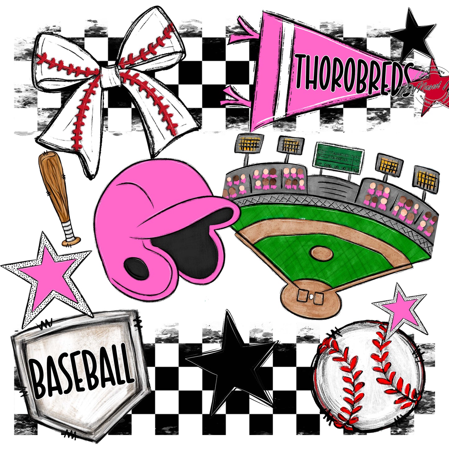 Thorobreds  Baseball Checkers Design-Baby Pink