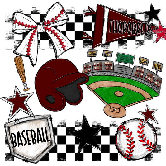 Thorobreds  Baseball Checkers Design-Maroon