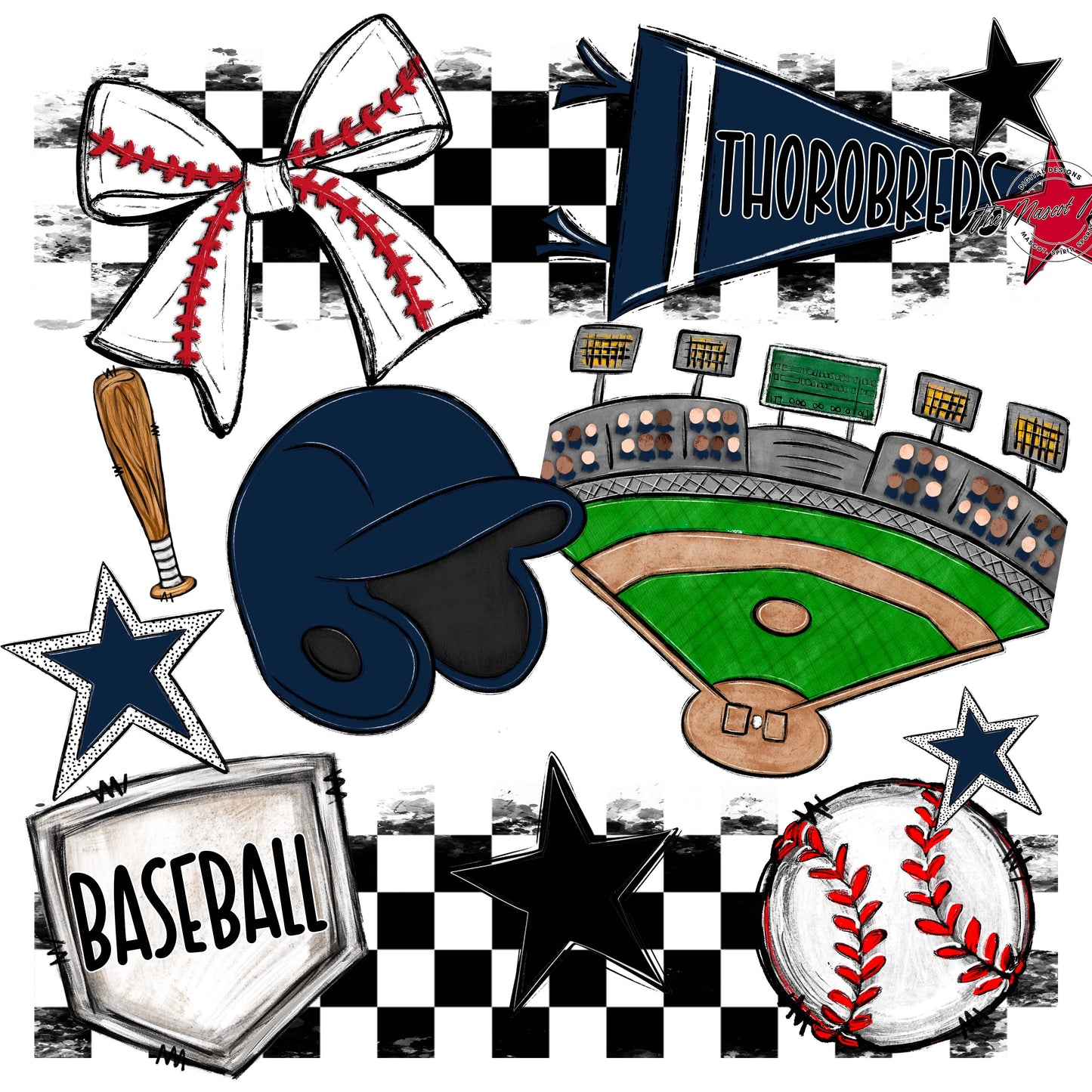 Thorobreds Baseball Checkers Design-Navy