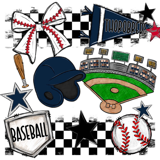 Thorobreds Baseball Checkers Design-Navy
