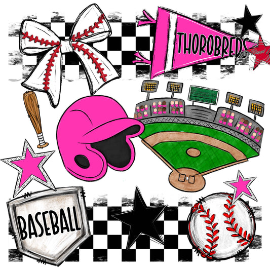 Thorobreds Baseball Checkers Design-Pink