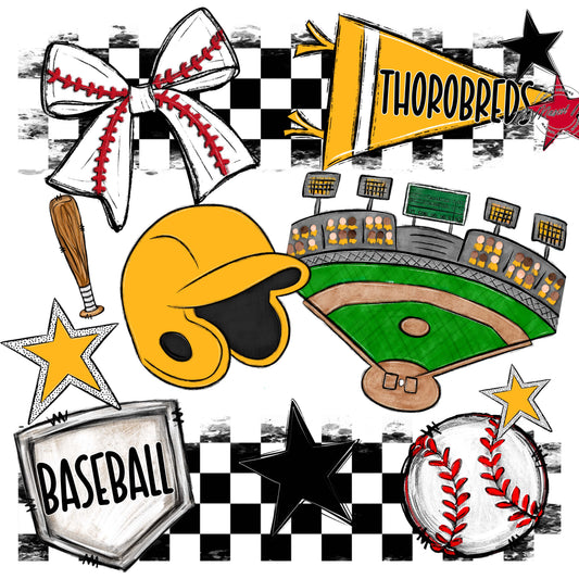 Thorobreds  Baseball Checkers Design-Yellow