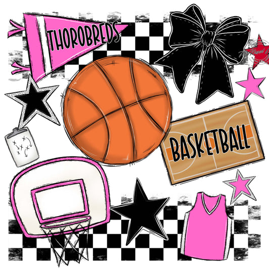 Thorobreds  Basketball Checkers Design-Baby Pink