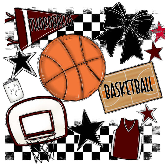 Thorobreds  Basketball Checkers Design-Maroon
