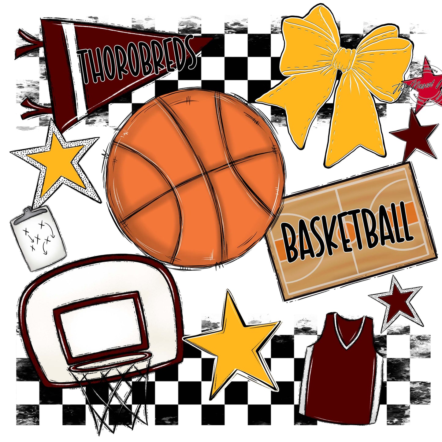 Thorobreds  Basketball Checkers Design-Maroon & Yellow
