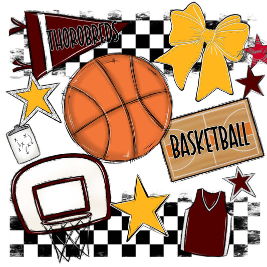 Thorobreds  Basketball Checkers Design-Maroon & Yellow
