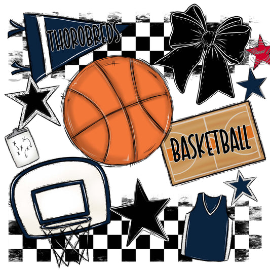 Thorobreds  Basketball Checkers Design-Navy