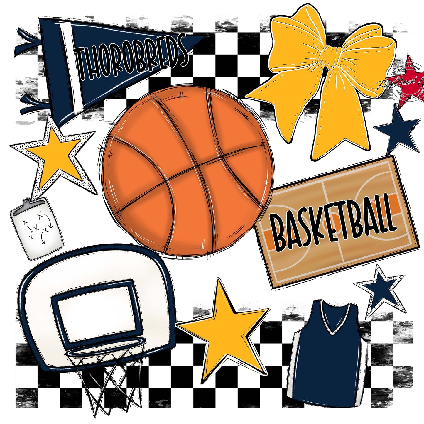 Thorobreds  Basketball Checkers Design-Navy & Yellow