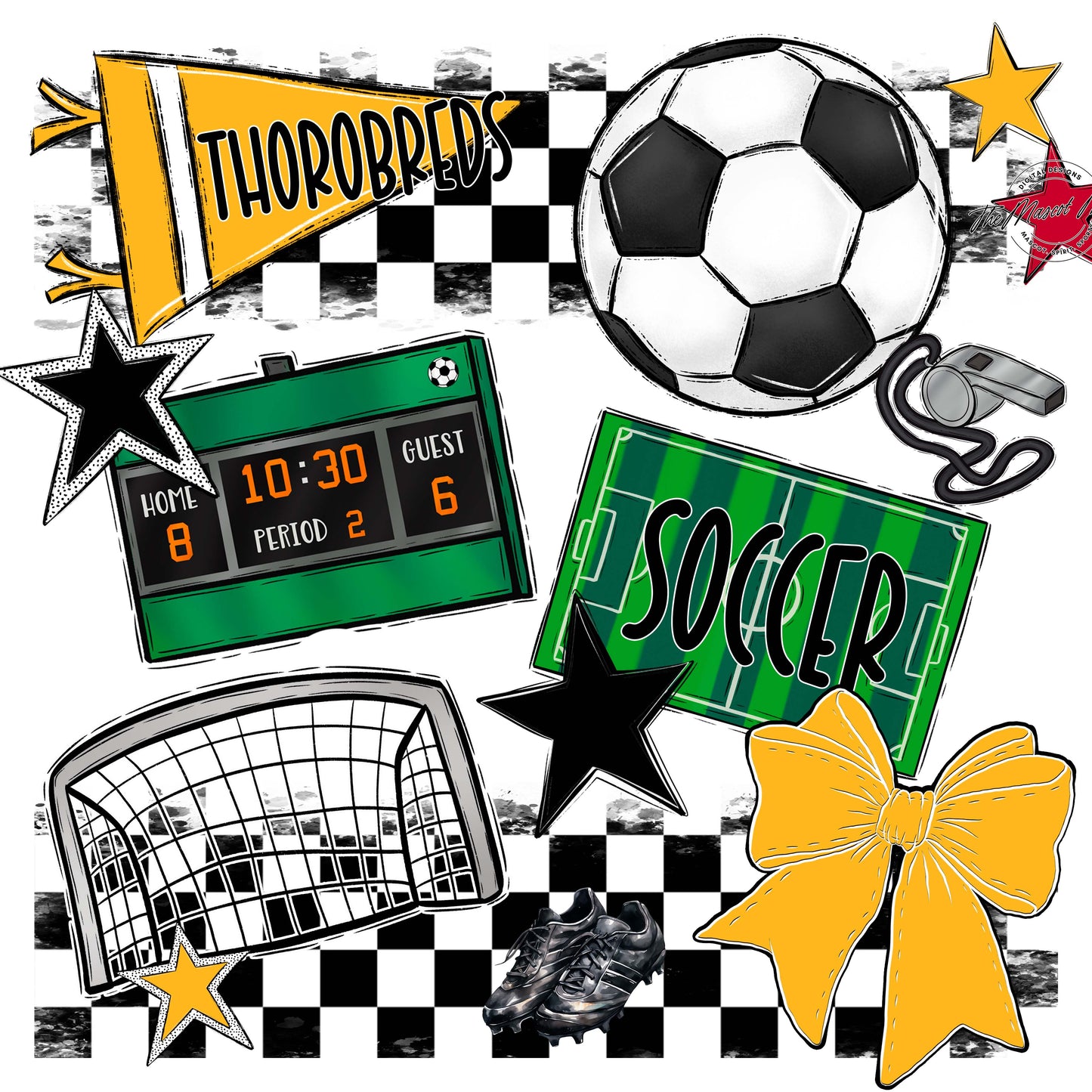 Thorobreds Soccer Checkers Design-Yellow
