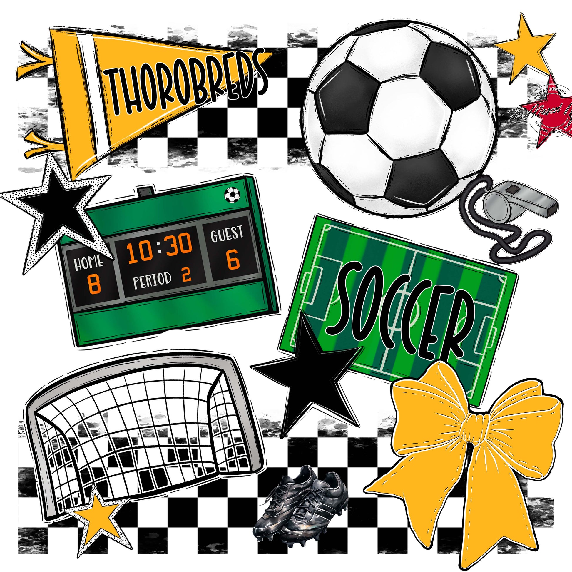 Thorobreds Soccer Checkers Design-Yellow