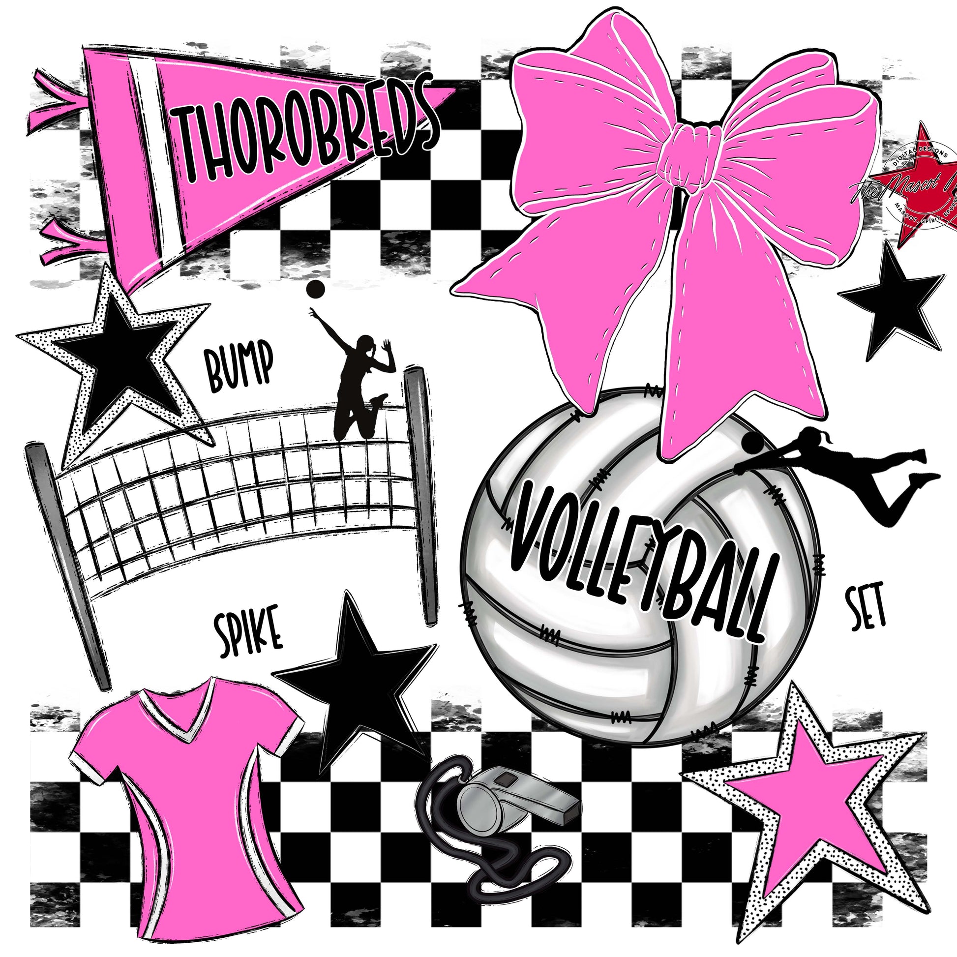 Thorobreds  Volleyball Checkers Design-Baby Pink