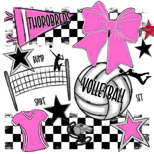 Thorobreds  Volleyball Checkers Design-Baby Pink