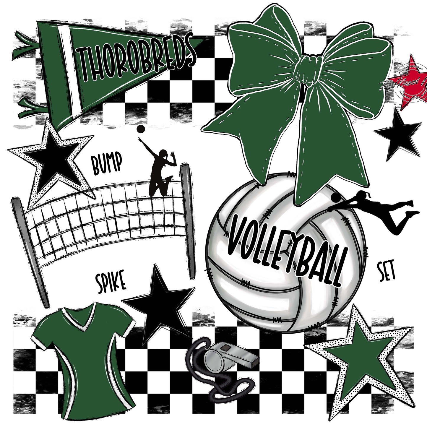 Thorobreds  Volleyball Checkers Design-Green