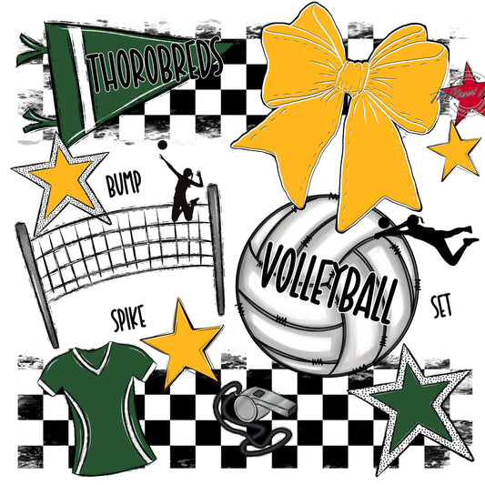 Thorobreds  Volleyball Checkers Design-Green & Yellow